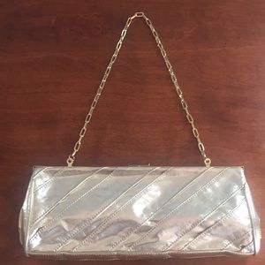 Gold Leather Aldo Clutch with Hot Pink Lining